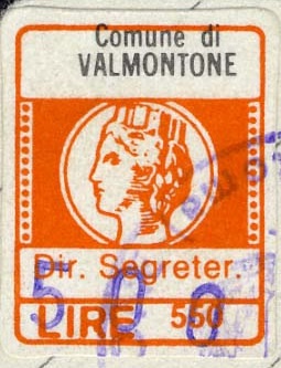 Marca da Bollo del Comune di VALMONTONE su Carta Bianca di dimensioni 16 x 20 mm