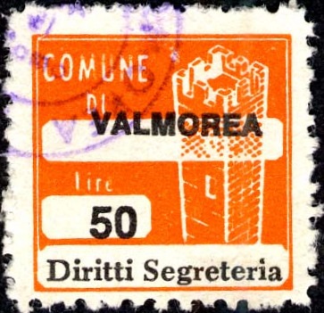 Marca da Bollo del Comune di VALMOREA su Carta Bianca di dimensioni 20 x 20 mm