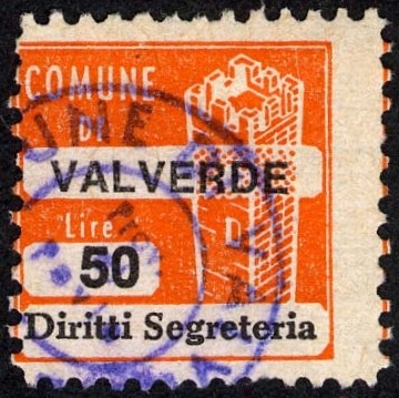 Marca da Bollo del Comune di VALVERDE (LOMBARDIA) su Carta Bianca di dimensioni 20 x 20 mm