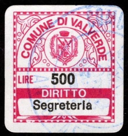 Marca da Bollo del Comune di VALVERDE (LOMBARDIA) su Carta Bianca di dimensioni 20 x 20 mm
