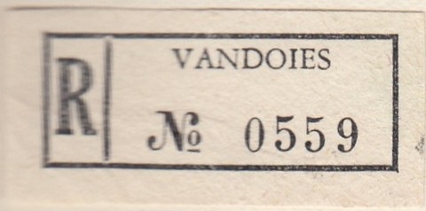 Marca da Bollo del Comune di VANDOIES su Carta Bianca di dimensioni 34 x 13,5 mm