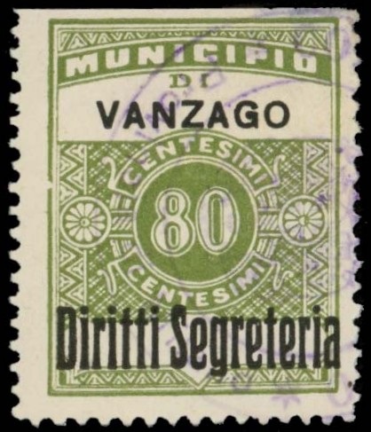 Marca da Bollo del Comune di VANZAGO su Carta Bianca di dimensioni 22 x 29 mm