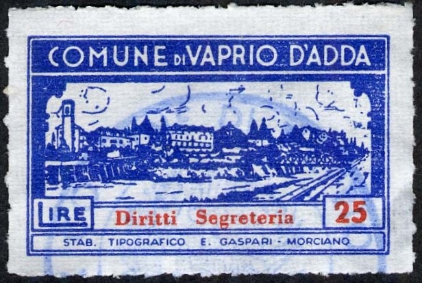 Marca da Bollo del Comune di VAPRIO D´ADDA su Carta Bianca Sottile di dimensioni 26,5 x 22 mm
