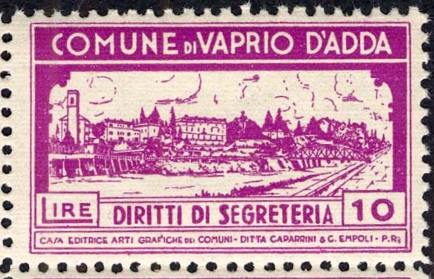 Marca da Bollo del Comune di VAPRIO D´ADDA su Carta Bianca Sottile di dimensioni 26,5 x 22 mm