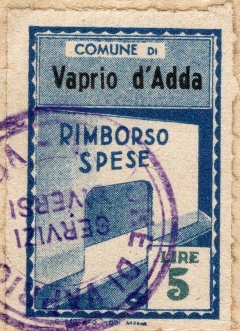 Marca da Bollo del Comune di VAPRIO D´AGOGNA su Carta Bianca di dimensioni 22 X 33 mm