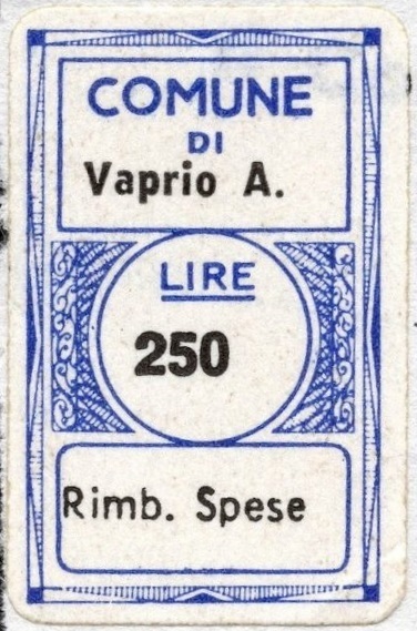 Marca da Bollo del Comune di VAPRIO D´AGOGNA su Carta Bianca di dimensioni 16 x 30 mm