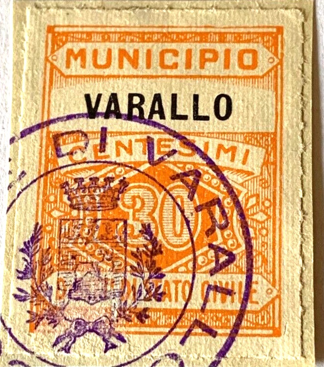 Marca da Bollo del Comune di VARALLO su Carta Bianca di dimensioni 22,5 x 29 mm
