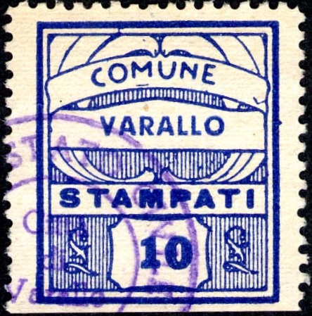 Marca da Bollo del Comune di VARALLO su Carta Bianca di dimensioni 23 x 27 mm