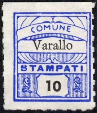 Marca da Bollo del Comune di VARALLO su Carta Bianca di dimensioni 23 x 27 mm
