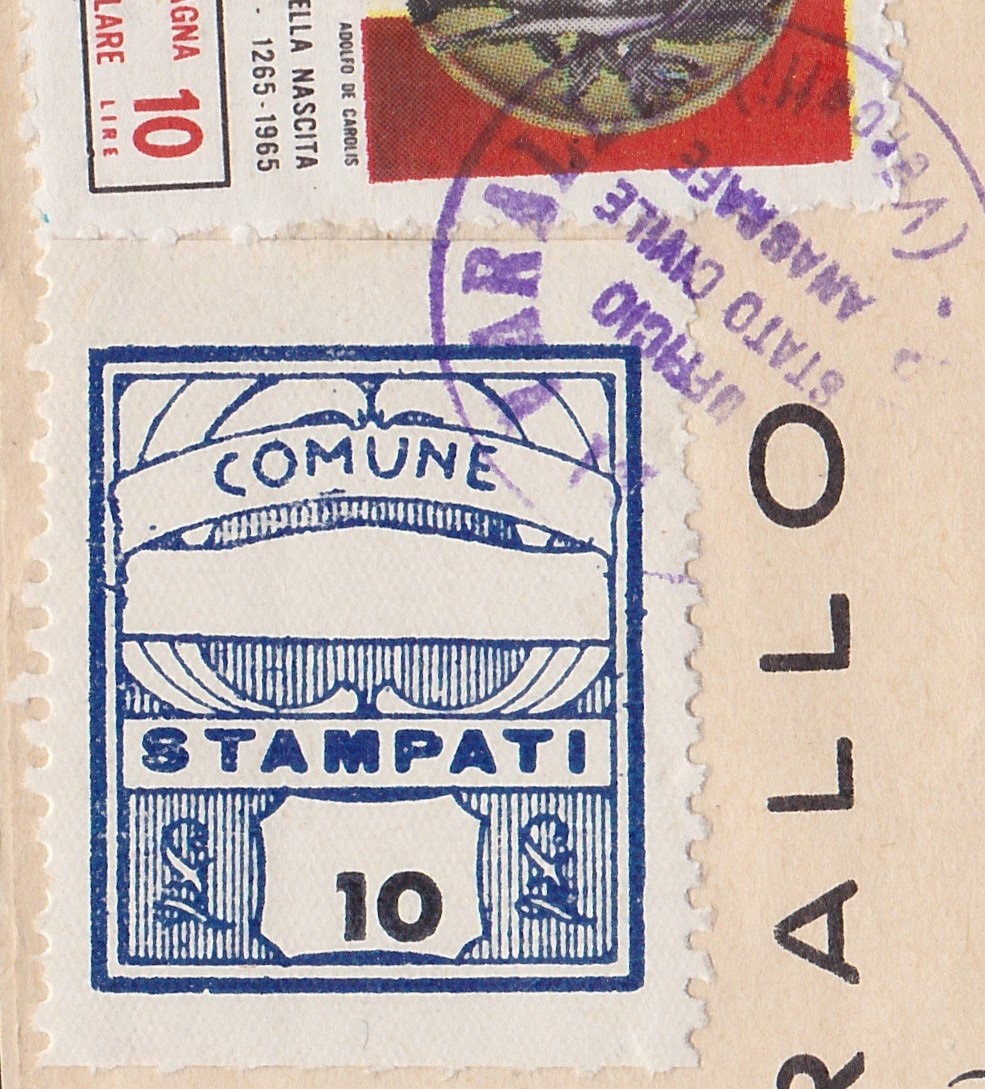 Marca da Bollo del Comune di VARALLO su Carta Bianca di dimensioni 23 x 27 mm