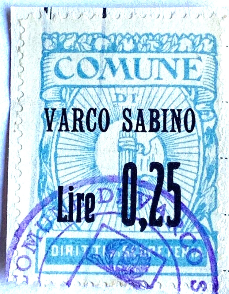 Marca da Bollo del Comune di VARCO SABINO su Carta Bianca di dimensioni 23,5 x 32 mm