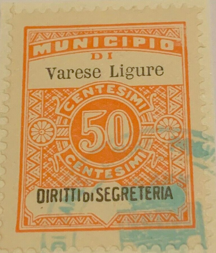 Marca da Bollo del Comune di VARESE LIGURE su Carta Bianca di dimensioni 22,5 x 29 mm