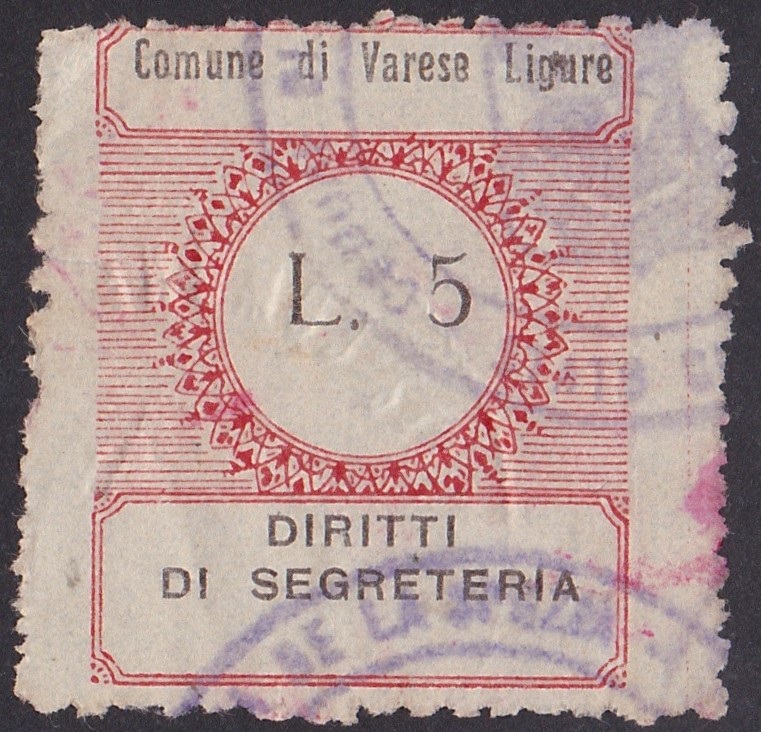 Marca da Bollo del Comune di VARESE LIGURE su Carta Bianca di dimensioni 23 x 28 mm