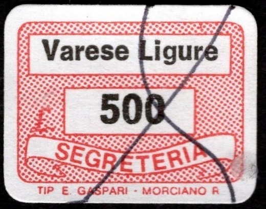 Marca da Bollo del Comune di VARESE LIGURE su Carta Bianca di dimensioni 19 x 14 mm