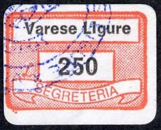 Marca da Bollo del Comune di VARESE LIGURE su Carta Bianca di dimensioni 19 x 14,5 mm