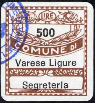Marca da Bollo del Comune di VARESE LIGURE su Carta Bianca di dimensioni 19,5 x 21 mm