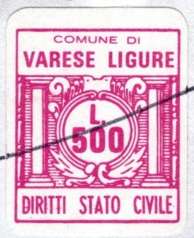 Marca da Bollo del Comune di VARESE LIGURE su Carta Bianca di dimensioni 19,5 x 21 mm