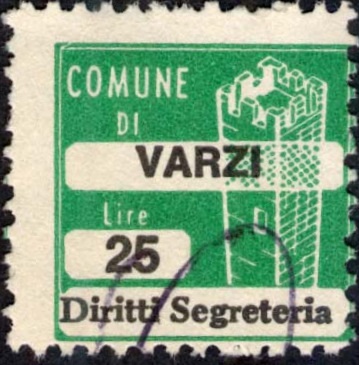 Marca da Bollo del Comune di VARZI su Carta Bianca di dimensioni 20 x 20 mm