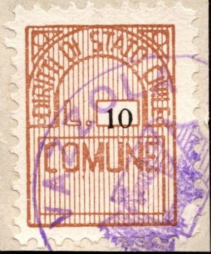 Marca da Bollo del Comune di VAZZOLA su Carta Bianca di dimensioni 22 x 26 mm