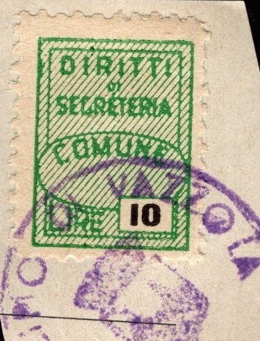 Marca da Bollo del Comune di VAZZOLA su Carta Bianca di dimensioni 22 x 26 mm