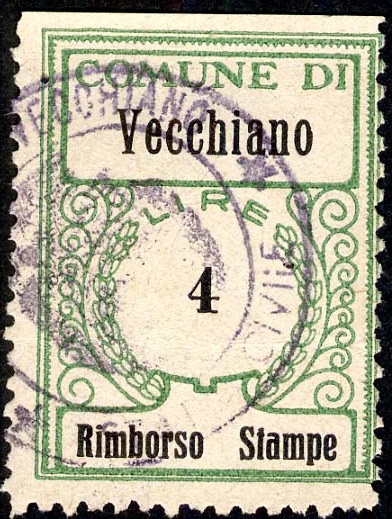 Marca da Bollo del Comune di VECCHIANO su Carta Bianca di dimensioni 23,5 x 32 mm