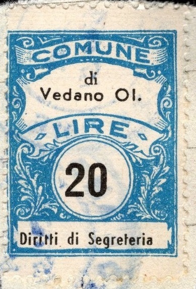 Marca da Bollo del Comune di VEDANO OLONA su Carta Bianca Sottile di dimensioni 22,5 x 29 mm