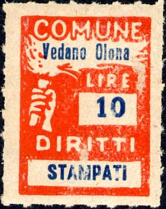 Marca da Bollo del Comune di VEDANO OLONA su Carta Bianca di dimensioni 18 x 25 mm