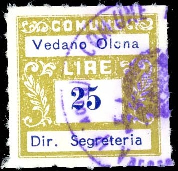 Marca da Bollo del Comune di VEDANO OLONA su Carta Bianca di dimensioni 22 x 22 mm