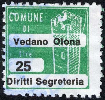 Marca da Bollo del Comune di VEDANO OLONA su Carta Bianca Sottile di dimensioni 20 x 20 mm