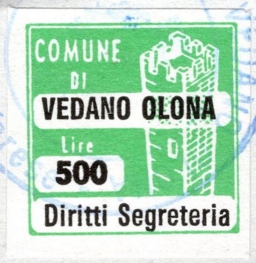 Marca da Bollo del Comune di VEDANO OLONA su Carta Bianca di dimensioni 20 x 20 mm