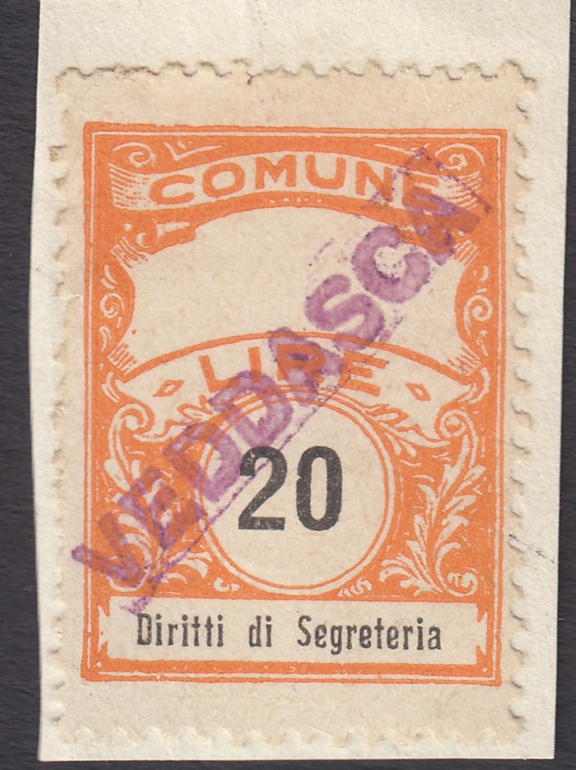 Marca da Bollo del Comune di VEDDASCA su Carta Arancione di dimensioni 22,5 x 29 mm