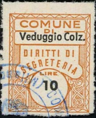 Marca da Bollo del Comune di VEDUGGIO CON COLZANO su Carta Bianca di dimensioni 17 x 21 mm