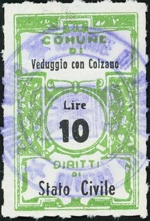Marca da Bollo del Comune di VEDUGGIO CON COLZANO su Carta Bianca Sottile di dimensioni mm