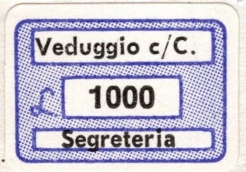 Marca da Bollo del Comune di VEDUGGIO CON COLZANO su Carta Bianca di dimensioni 20 x 14 mm