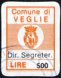 Marca da Bollo del Comune di VEGLIE su Carta Bianca di dimensioni 14,5 x 19 mm