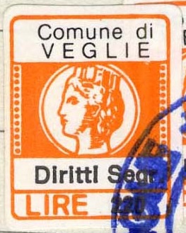 Marca da Bollo del Comune di VEGLIE su Carta Bianca di dimensioni 15,5 x 20 mm