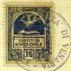 Marca da Bollo del Comune di VENARIA REALE su Carta Bianca di dimensioni 22,5 x 29 mm