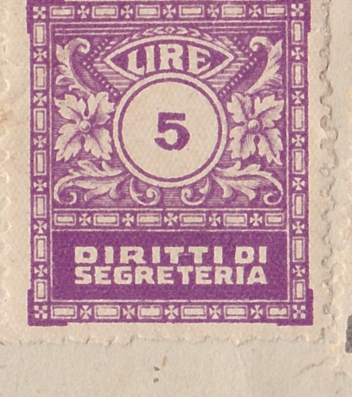 Marca da Bollo del Comune di VENARIA REALE su Carta Bianca di dimensioni 24 x 29 mm