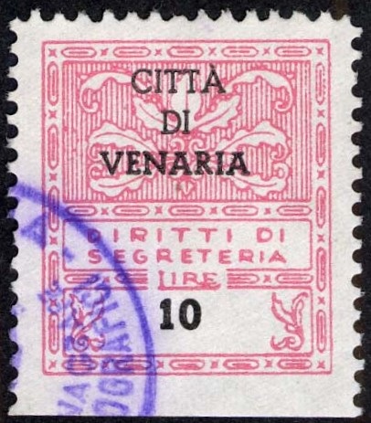 Marca da Bollo del Comune di VENARIA REALE su Carta Bianca di dimensioni 21 x 24,5 mm