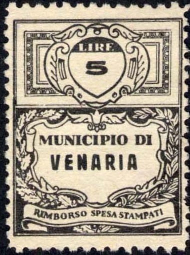 Marca da Bollo del Comune di VENARIA REALE su Carta Bianca di dimensioni 22 x 28,5 mm