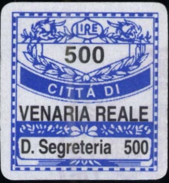 Marca da Bollo del Comune di VENARIA REALE su Carta Bianca di dimensioni 19 x 21 mm