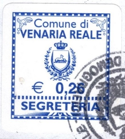 Marca da Bollo del Comune di VENARIA REALE su Carta Bianca di dimensioni 18 x 20 mm