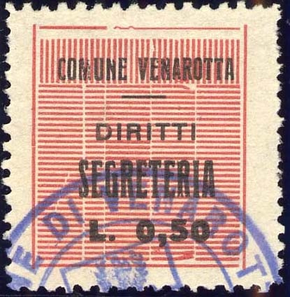 Marca da Bollo del Comune di VENAROTTA su Carta Bianca di dimensioni 23 x 23 mm