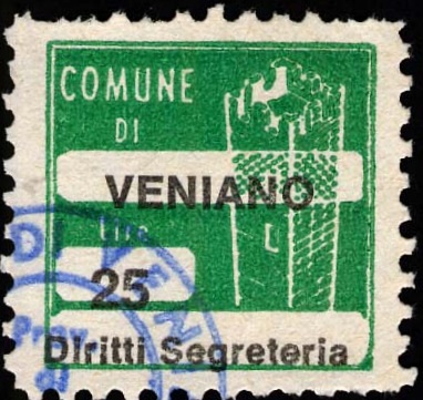 Marca da Bollo del Comune di VENIANO su Carta Bianca di dimensioni 20 x 20 mm