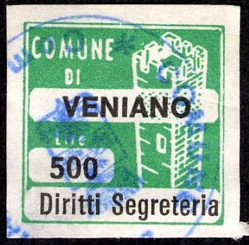 Marca da Bollo del Comune di VENIANO su Carta Bianca di dimensioni 20 x 20 mm