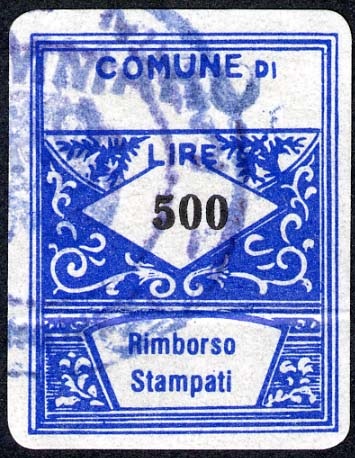 Marca da Bollo del Comune di VENIANO su Carta Bianca di dimensioni 21,5 x 28 mm