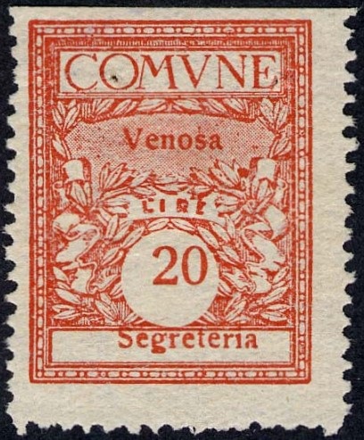 Marca da Bollo del Comune di VENOSA su Carta Bianca Sottile di dimensioni 22 x 28,5 mm