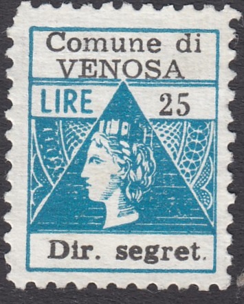 Marca da Bollo del Comune di VENOSA su Carta Bianca di dimensioni 16,5 x 21 mm