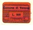 Marca da Bollo del Comune di VENOSA su Carta Bianca di dimensioni 20 x 14 mm