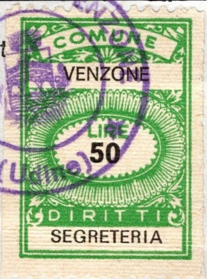 Marca da Bollo del Comune di VENZONE su Carta Bianca di dimensioni 21 X 27 mm